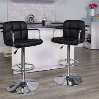 Flash Furniture Contemporary Black Quilted Vinyl Adjustable Height Bar Stool with Arms and Chrome Base CH-102029-BK-GG